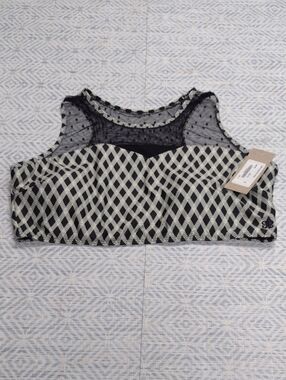 Albion Black and Cream Mesh Cropped Swim Top